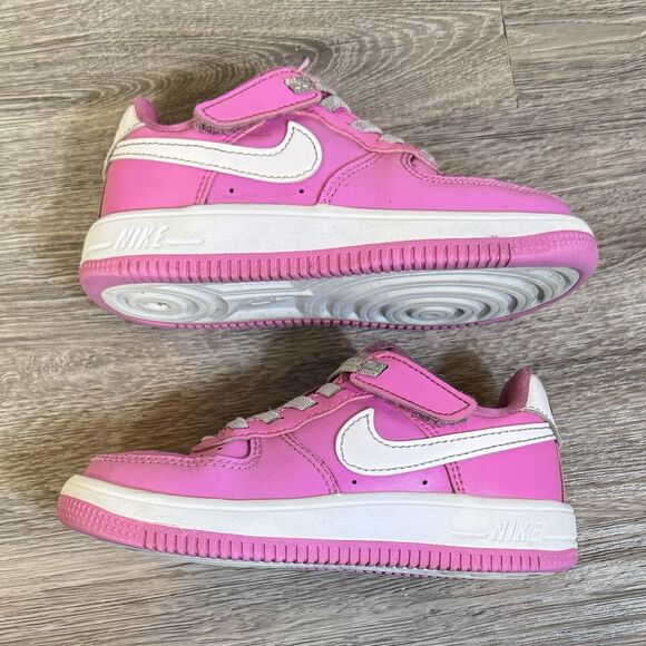 Nike Girls Air Force 1 Low Easy On Sneakers Shoes 10C Pink White Hook And Loop - Picture 3 of 10